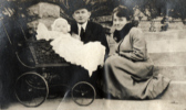 Harriet Joan Thomas with parents either in or near the Evergreen Cemetery