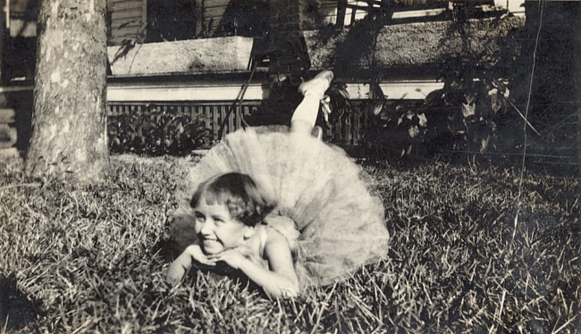 Barbara Mae Thomas Strikes a Dance Pose in her Front Yard at #4 DancyT/Redell