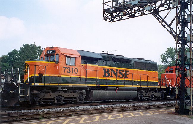 US BNSF (Burlington Northern Santa Fe) Railway SD40-2 engine #7310 in Brantford Ontario